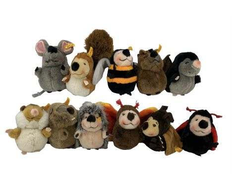 Eleven Steiff soft toys comprising a Butterfly no. 056673, Bumble Bee no. 056697, Ladybug no. 056765, Mole no. 056734, Hedgeh