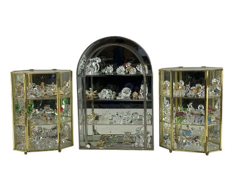 Swarovski and other crystal figures including Mice, Squirrels, Ladybird, Globe, Fish, Dragonfly, Flowers etc, housed in three