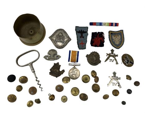 British War Medal 1914-18 - T S J Bowie Engn. R.N.R., various cap badges, cloth anti aircraft badge and others etc