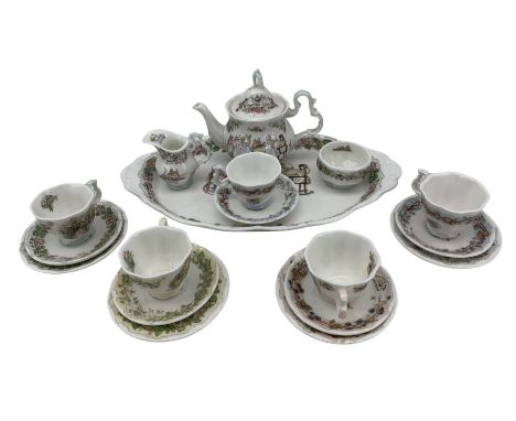 Royal Doulton Brambly Hedge miniature four-piece tea service, comprising teapot, sugar bowl, milk jug and tray, together with