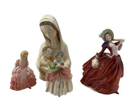 Katzhutte Thuringia porcelain figure of the Madonna and child H23cm and three Royal Doulton figures Autumn Breezes HN1934, Ci