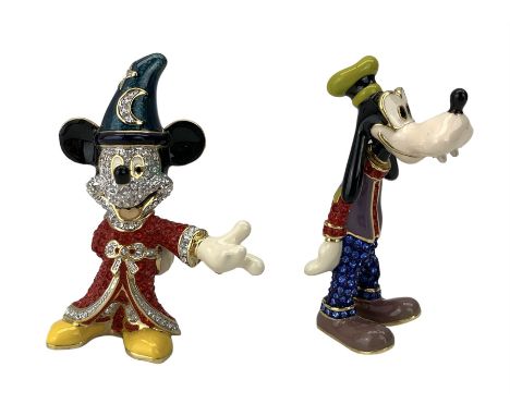 Arribas Collection - Goofy and Mickey Mouse, two Disney enamelled cast-metal figures set with Austrian crystal stones, both c