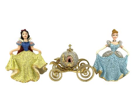 Arribas Collection - Cinderella and Snow White, two Disney enamelled cast-metal figures set with Austrian crystal stones, bot