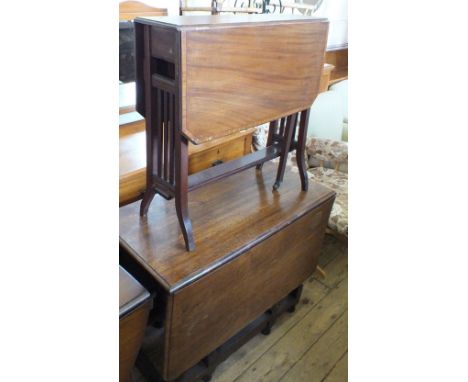 An Edwardian inlaid Mahogany Sutherland table and an Oak gate leg table