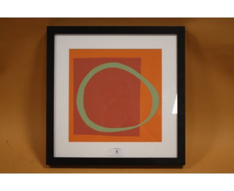 KING &amp; McGAW FRAMED AND GLAZED MODERN PRINT,D1259 OMEGA (SENGRAPH) BY DENISE DUPLOCK -  OVERALL 39.5 CM  X 39.5 CM