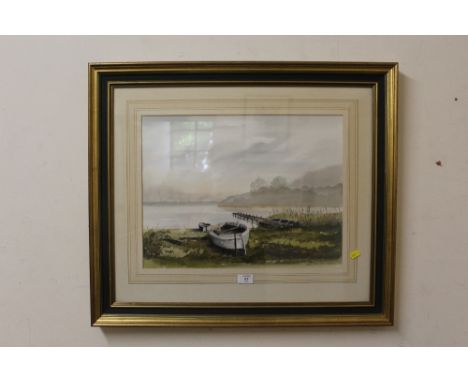 MAURICE ISON - A FRAMED AND GLAZED WATERCOLOUR ENTITLED 'FIRST LIGHT NORFOLK' DATED 1983 - OVERALL SIZE 74 X 64 CM
