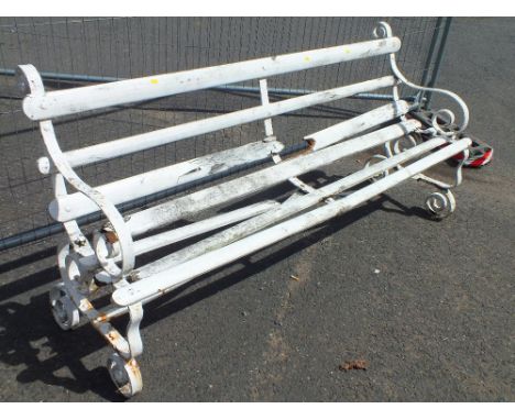 A LARGE PAINTED WHITE GARDEN BENCH A/F L - 184 CM