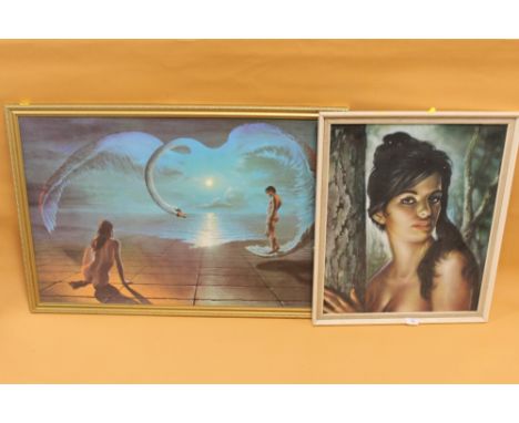 TWO FRAMED RETRO PRINTS COMPRISING OF A J. H. LYNCH PORTRAIT AND A D. PEARSON SURREALIST PRINT