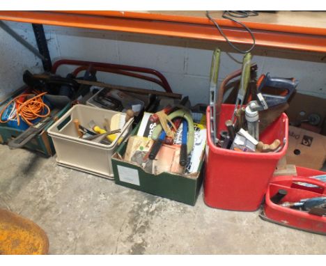 A MIXTURE OF HAND AND GARDEN TOOLS, PARTS ETC