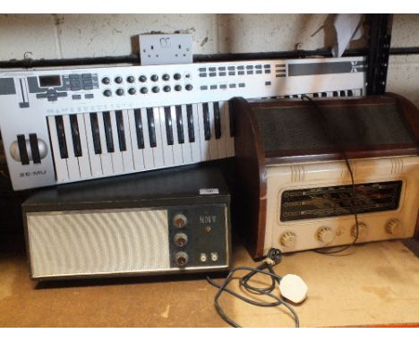 A BUSH RECORD PLAYER,EMU XBOARD 61 KEYBOARD AND A VINTAGE VALVE RADIO A/F