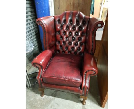 OX BLOOD LEATHER BUTTON BACK CHESTERFIELD CHAIR