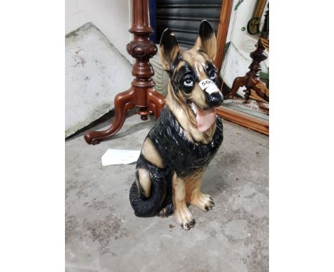 VINTAGE LARGE POTTERY FIGURE OF A GERMAN SHEPHERD DOG