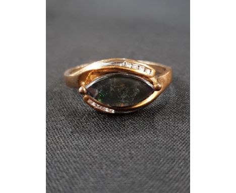 9CT GOLD DOUBLETTE OPAL AND DIAMOND RING