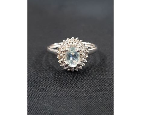 9CT AQUAMARINE AND DIAMOND RING