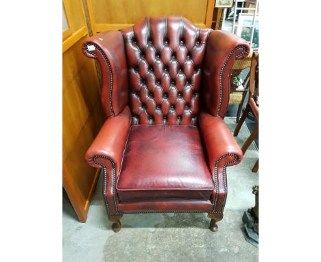 OX BLOOD LEATHER BUTTON BACK CHESTERFIELD CHAIR