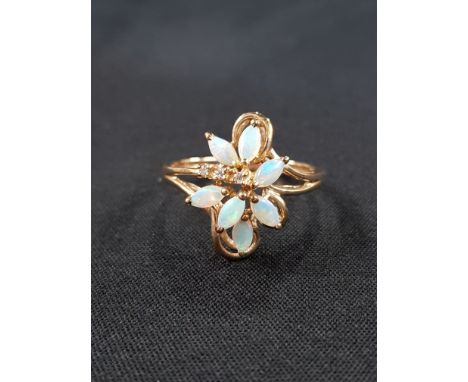 9CT GOLD OPAL AND DIAMOND RING