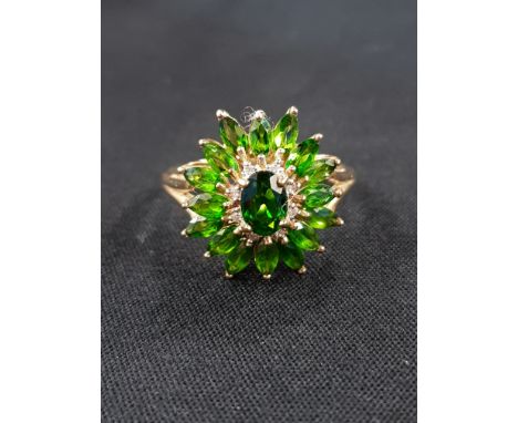 9CT GOLD PERIDOT AND DIAMOND RING