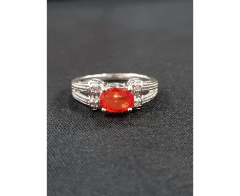 9CT GOLD RED STONE AND DIAMOND RING