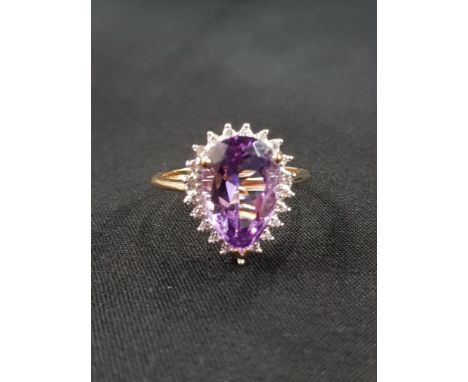 9CT GOLD AMETHYST AND DIAMOND RING