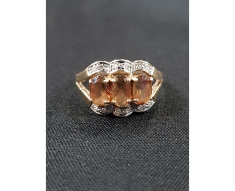 9CT GOLD SMOKEY QUARTZ AND DIAMOND RING