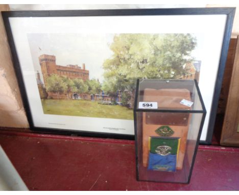 An encapsulated commemorative brick from the Somerset Light Infantry Jelalabad barracks in Taunton, with a cap badge - sold w