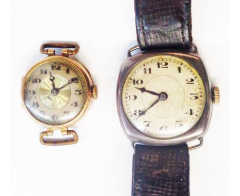 A vintage 375 (9ct.) gold cased lady's wristwatch - sold with a vintage import marked 925 silver cased wristwatch - both not 