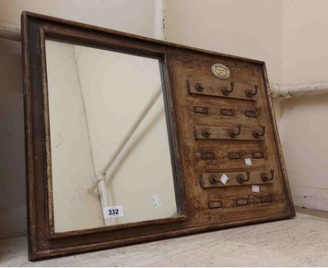 A vintage locksmith's key hanger wall mirror - marked for 'John Smith &amp; Sons, Edinburgh, Locksmiths 1794'