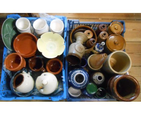 Two small crates containing an assortmen Two small crates and a box containing an assortment of ceramic items including Chine