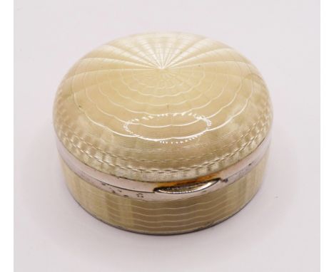A 5cm diameter vintage marked 925 and cream enamelled trinket box stamped S. Ltd. - hinge mount detached