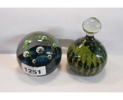 A Mdina glass paperweight - sold with a Caithness glass second paperweight