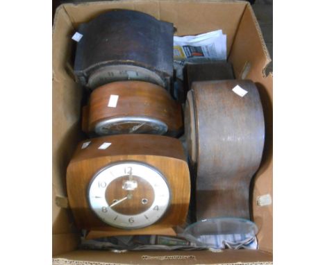 A retro Smiths walnut cased eight day gong striking mantel clock - sold with three other vintage mantel clocks - various cond