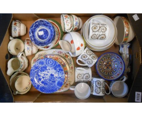 A box containing a quantity of ceramic items including Susie Cooper part coffee set, Copeland Spode Chinese rose teaware, etc