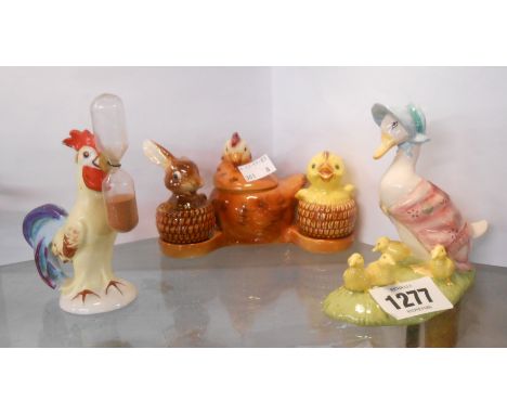 A small quantity of ceramic items comprising Beswick Beatrix Potter figurine 'Jemima and her ducklings', Goebel chicken and r