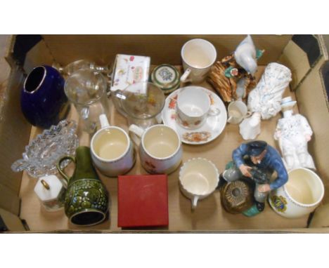 A box containing a quantity of ceramic and glass items including Royal Doulton figure 'The Lobster Man' HN2317, etc.