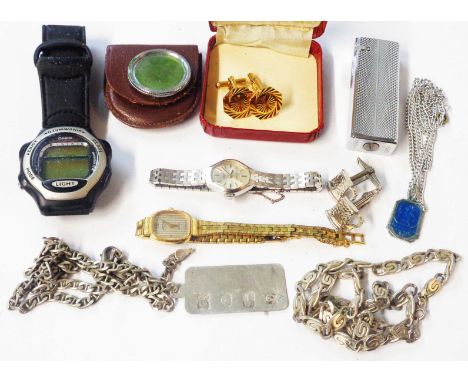 A small quantity of white metal jewellery, three watches, lighter and cufflinks