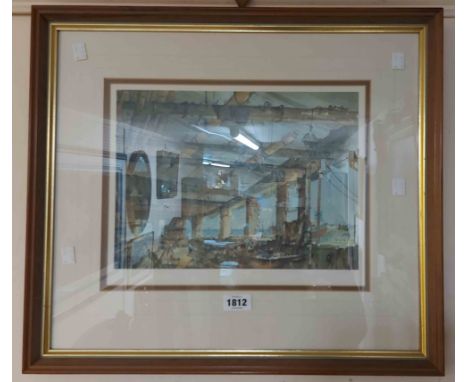 †Frances Russell Flint: a parcel gilt framed coloured print, depicting a continental boat yard