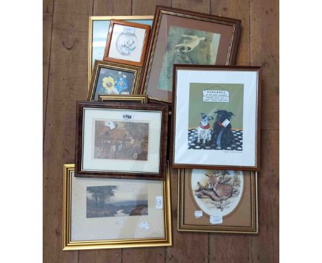 A small gilt framed vintage gouache painting, depicting a moorland view - sold with a selection of small and medium format fr
