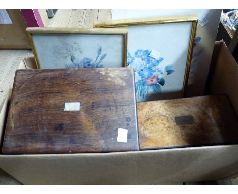 A box containing a quantity of collectable items including 19th Century walnut veneered tea caddy, small jewellery box, etc.