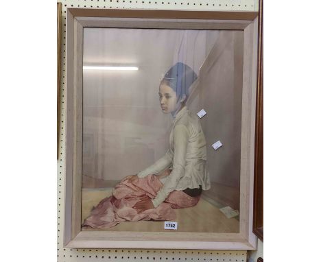 †Sir Gerald Kelly: a framed vintage coloured print portrait of 'Saw Ohn Nyun'