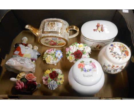 A box containing a quantity of ceramic items including Yardley Lavender advertising figurine, etc.