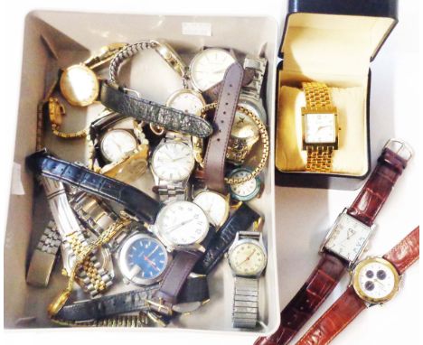 A box containing a quantity of assorted vintage and modern loose wristwatches and others, also a boxed Limit dress watch