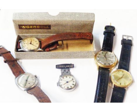 A vintage Ingersoll gentleman's steel cased wristwatch - boxed - sold with an Ingersoll nurse's watch and three other wristwa