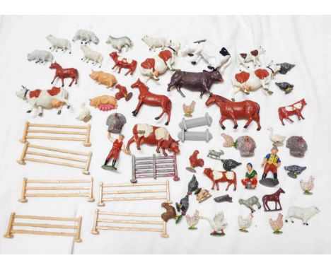 A box containing a large quantity of vintage plastic farm and zoo animals