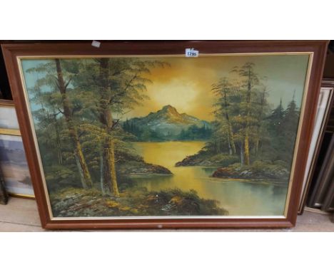Whitman: a large modern framed oil on canvas, depicting a mountain river landscape - signed - sold with a framed large format