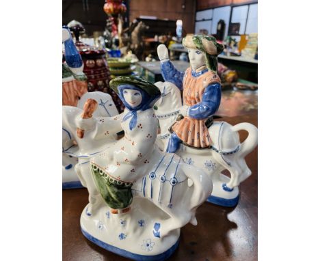 Three Rye Pottery ceramic figures on horseback. Estimate: £15-30