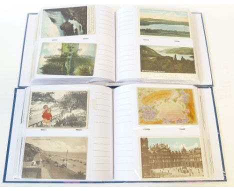 A MODERN ALBUM OF APPROX 195 EARLY TWENTIETH CENTURY TOPOGRAPHICAL BLACK AND WHITE AND TINTED PHOTOGRAPHIC, PORTRAIT AND OTHE
