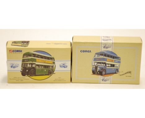 TWO MINT AND BOXED CORGI COMMERCIALS LIMITED EDITION DOUBLE DECKER BUSSES viz Grey Arab Birkenhead and Bristol K6A Utility - 