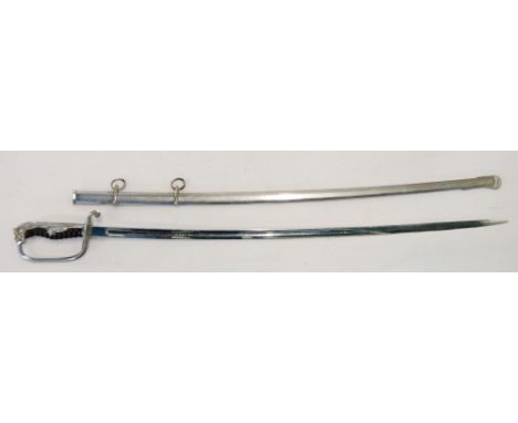 AN EARLY TWENTIETH CENTURY CHINESE OFFICERS DRESS SWORD, with later chromed single edge slightly curved blade, 30" (76.2cm) l