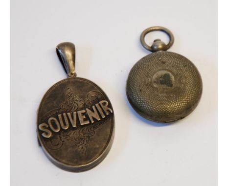 ELECTROPLATED SOVEREIGN CASE with engine turned decoration and a Victorian silver coloured metal OVAL LOCKET PENDANT with emb