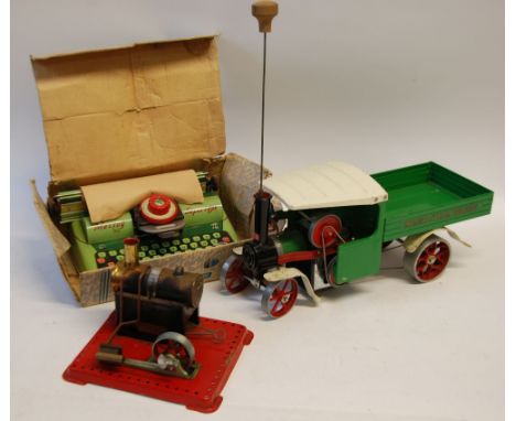 MAMOD SPIRIT FIRED STEAM DRIVEN 'STEAM WAGON' also a Mamod stationery STEAM ENGINE, and a METTOY SUPERTYPO TINPLATE CHILD'S T